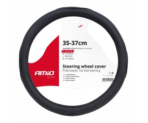 Amio - Κάλυμμα Τιμονιού SWC-09-S Μαύρο από Τεχνόδερμα Διάμετρος 35/37cm για Προστασία και Άνεση Τιμονιού για Επιβατικά και Επαγγελματικά Αυτοκίνητα - 1 τεμ. (01364/AM)