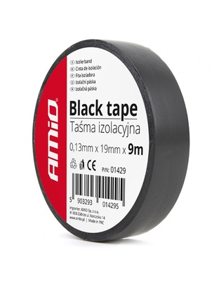 Amio – Μονωτική Ταινία Μαύρη PVC 19mm x 9m για Ηλεκτρικές Εγκαταστάσεις Αυτοκινήτου – 1 Τεμ. (01429/AM)