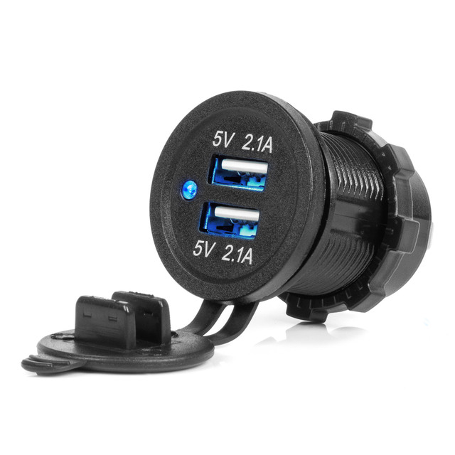 Amio - ΠΡΙΖΑ ΜΕ 2 ΘΥΡΕΣ USB ΚΑΙ ΚΑΠΑΚΙ ΜΑΥΡΗ 12/24V 4.2A ΑΔΙΑΒΡΟΧΗ ΜΕ ΜΠΛΕ LED ΦΩΣ ΕΝΔΕΙΞΗΣ - 1 ΤΕΜ. (04217/AM)