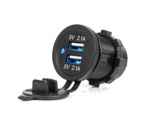 Amio - ΠΡΙΖΑ ΜΕ 2 ΘΥΡΕΣ USB ΚΑΙ ΚΑΠΑΚΙ ΜΑΥΡΗ 12/24V 4.2A ΑΔΙΑΒΡΟΧΗ ΜΕ ΜΠΛΕ LED ΦΩΣ ΕΝΔΕΙΞΗΣ - 1 ΤΕΜ. (04217/AM)
