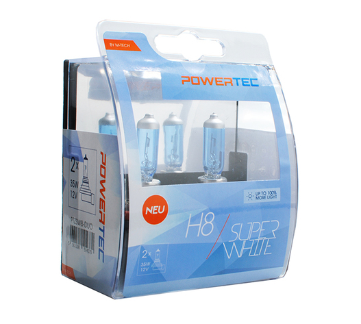 H8 12V 55W 3.450K PGJ19-1 POWERTECK SUPERWHITE 2ΤΕΜ.