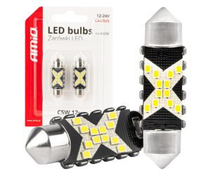 Amio - ΛΑΜΠΑΚΙΑ ΠΛΑΦΟΝΙΕΡΑΣ 36mm 12/24V C5W 5500K 12xSMD 2016 CAN-BUS FESTOON (ΛΕΥΚΟ) - 2 ΤΕΜ. (04236/AM)