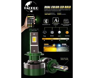 TACPRO ΔΙΧΡΩΜΗ LED ΛΑΜΠΑ ΑΥΤΟΚΙΝΗΤΟΥ H4 ΜΕ BLUETOOTH & ΡΥΘΜΙΖΟΜΕΝΗ ΘΕΡΜΟΚΡΑΣΙΑ ΦΩΤΟΣ (3000K–10000K) WMG-04915