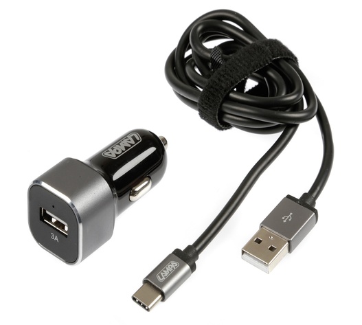 ΦΟΡΤΙΣΤΗΣ ΑΝΑΠΤΗΡΑ 12/24V ΜΕ 1 USB TYPE-C 3000mA ΜΕ ΚΑΛΩΔΙΟ 100cm FAST CHARGER SILVER LINE