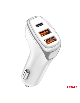 Amio - ΦΟΡΤΙΣΤΗΣ ΑΝΑΠΤΗΡΑ 12/24V ΜΕ 3 ΘΥΡΕΣ USB-C+2xUSB 38W 5V/3AQC ΤΑΧΕΙΑΣ ΦΟΡΤΙΣΗΣ ΛΕΥΚΟΣ - 1 Τεμ. (03886/AM)
