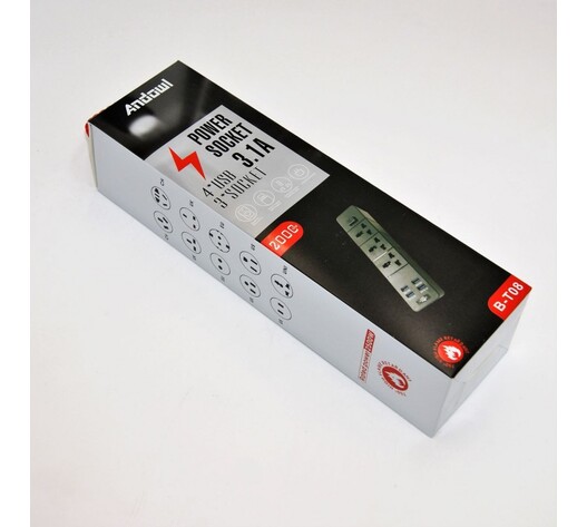 ΠΟΛΥΠΡΙΖΟ 3.1A ΜΕ 3 ΘΕΣΕΙΣ ΣΟΥΚΟ ΚΑΙ 4 ΘΥΡΕΣ USB ANDOWL B-T08