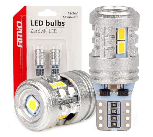Amio - ΛΑΜΠΑΚΙΑ LED T10 W5W 12/24V LED 6x3020+1x3030SMD STANDARD ΛΕΥΚΑ - 2 ΤΕΜ. (03718/AM)