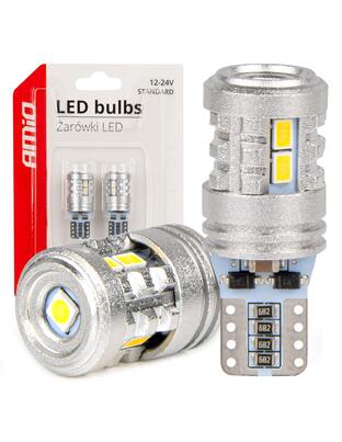 Amio - ΛΑΜΠΑΚΙΑ LED T10 W5W 12/24V LED 6x3020+1x3030SMD STANDARD ΛΕΥΚΑ - 2 ΤΕΜ. (03718/AM)