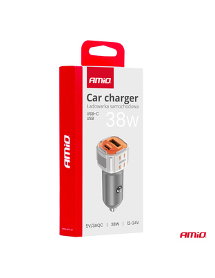Amio - ΦΟΡΤΙΣΤΗΣ ΑΝΑΠΤΗΡΑ 12/24V ΜΕ 2 ΘΥΡΕΣ USB-C+USB 38W 5V/3AQC ΤΑΧΕΙΑΣ ΦΟΡΤΙΣΗΣ ΛΕΥΚΟΣ - 1 Τεμ. (03883/AM)