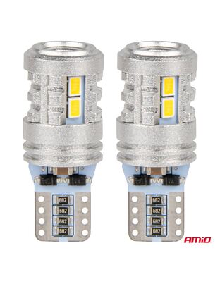 Amio - ΛΑΜΠΑΚΙΑ LED T10 W5W 12/24V LED 6x3020+1x3030SMD STANDARD ΛΕΥΚΑ - 2 ΤΕΜ. (03718/AM)