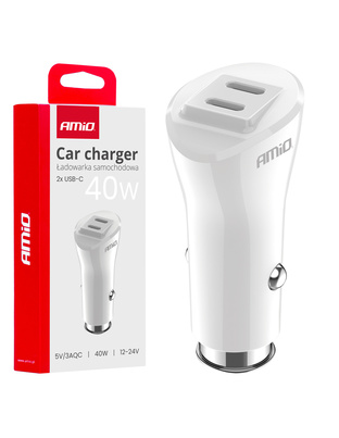 Amio - ΦΟΡΤΙΣΤΗΣ ΑΝΑΠΤΗΡΑ 12/24V ΜΕ 2 ΘΥΡΕΣ 2xUSB-C 40W 5V/3AQC ΤΑΧΕΙΑΣ ΦΟΡΤΙΣΗΣ ΛΕΥΚΟΣ - 1 Τεμ. (03884/AM)