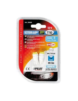 T10 W5W 12V W2,1x9,5d 30lm HYPER-LED 3 ΛΕΥΚΟ (ΔΙΠΛΗΣ ΠΟΛΙΚΟΤΗΤΑΣ-ΚΑΡΦΩΤΟ) BLISTER 2ΤΕΜ.