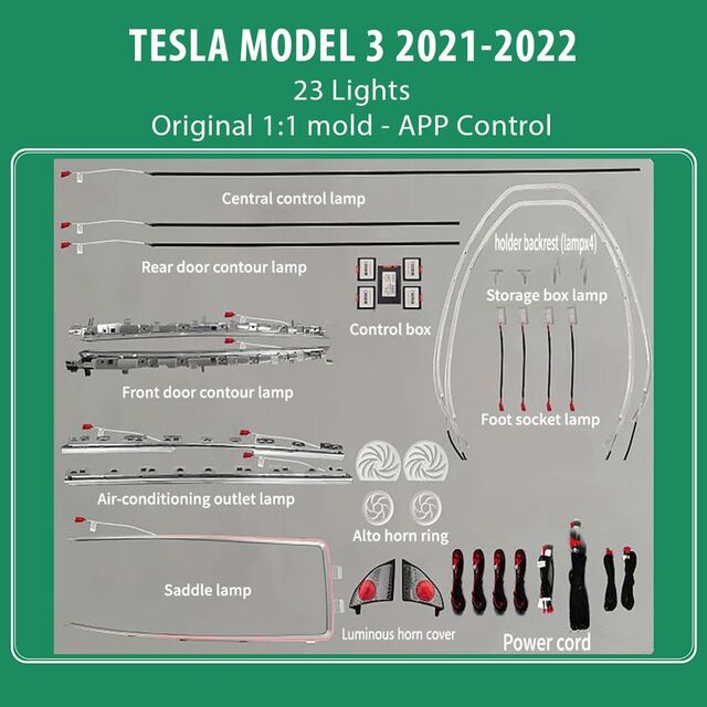 DIQ AMBIENT TESLA MODEL 3 mod.2021> (Digital iQ Ambient Light for Tesla Model 3 mod. 2021-2025 with 23 Lights)