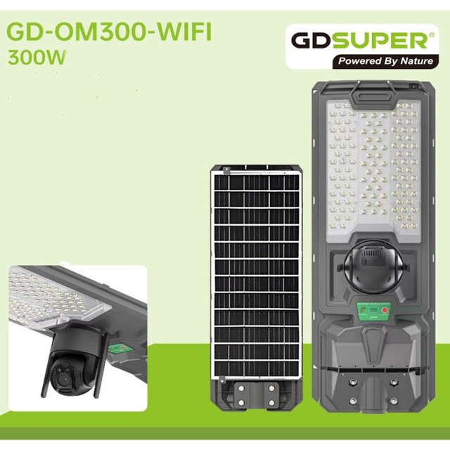 GDSUPER ΗΛΙΑΚΟΣ ΠΡΟΒΟΛΕΑΣ ΔΡΟΜΟΥ 300W ΜΕ ΕΝΣΩΜΑΤΩΜΕΝΗ ΚΑΜΕΡΑ ΑΣΦΑΛΕΙΑΣ GD-OM300-WIFI