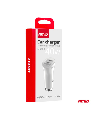 Amio - ΦΟΡΤΙΣΤΗΣ ΑΝΑΠΤΗΡΑ 12/24V ΜΕ 2 ΘΥΡΕΣ 2xUSB-C 40W 5V/3AQC ΤΑΧΕΙΑΣ ΦΟΡΤΙΣΗΣ ΛΕΥΚΟΣ - 1 Τεμ. (03884/AM)