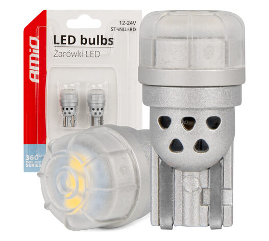 Amio - ΛΑΜΠΑΚΙΑ LED T10 W5W 12/24V 3x3020 SMD LED ΛΕΥΚΟ PURE LIGHT SERIES - 2 ΤΕΜ. (03725/AM)