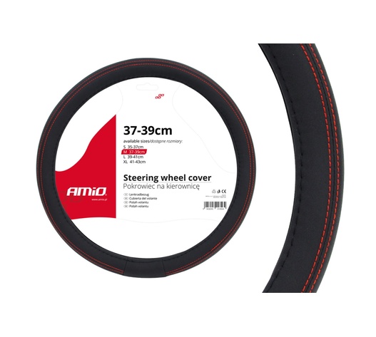 Amio - Κάλυμμα Τιμονιού 37/39cm Μαύρο με Κόκκινη Ραφή Σειρά SWC-01 για Τιμόνι Οχήματος - 1 τεμ. (01355/AM)