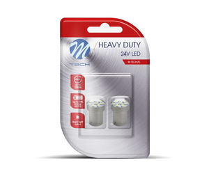 M-Tech - Λάμπες LED R5W / R10W 24V Βάση BA15s 9 x SMD 3528 Κόκκινο Μονοπολικό Heavy Duty σε Blister - 2 Τεμ. (LB988R/MT)