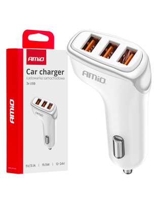 Amio - ΦΟΡΤΙΣΤΗΣ ΑΝΑΠΤΗΡΑ 12/24V ΜΕ 3 ΘΥΡΕΣ 3xUSB 15.5W 5V/3.1A ΛΕΥΚΟΣ - 1 Τεμ. (03885/AM)