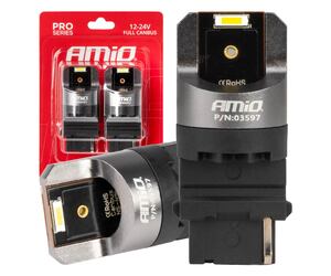 Amio - ΛΑΜΠΑΚΙΑ P27W 12/24V 6.000K 2SMD LED FULL CAN-BUS ΛΕΥΚΟ PRO SERIES - 2 Τεμ. (03597/AM)