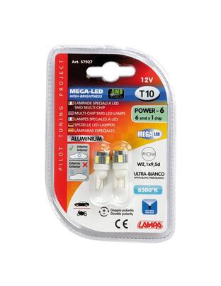 T10 W5W 12V W2,1x9,5d 70lm MEGA-LED6 ΔΙΑΘΛΑΣΗΣ (ΚΑΡΦΩΤΟ-ΑΚΑΛΥΚΟ-ΔΙΠΛΗΣ ΠΟΛΙΚΟΤΗΤΑΣ) BLISTER 2ΤΕΜ.