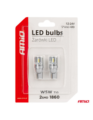 Amio - ΛΑΜΠΑΚΙΑ LED T10 W5W 12/24V LED 2x1860SMD STANDARD ΛΕΥΚΑ - 2 ΤΕΜ. (03719/AM)