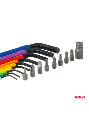 Amio – Κλειδιά Allen Imbus CR-V 1.5-10mm με Μύτες & Αντάπτορα Heavy Duty για Σταθερή Τοποθέτηση Εργαλείου & Καθημερινή Χρήση – Σετ 18 Τεμ. (04787/AM)