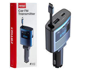 Amio - FM Transmitter Αυτοκινήτου 12/24V με 1xUSB Type-A, 1xUSB Type-C και Ενσωματωμένο Καλώδιο Φόρτισης Type-C - 1 τεμ. (04656/AM)