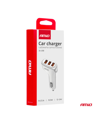 Amio - ΦΟΡΤΙΣΤΗΣ ΑΝΑΠΤΗΡΑ 12/24V ΜΕ 3 ΘΥΡΕΣ 3xUSB 15.5W 5V/3.1A ΛΕΥΚΟΣ - 1 Τεμ. (03885/AM)