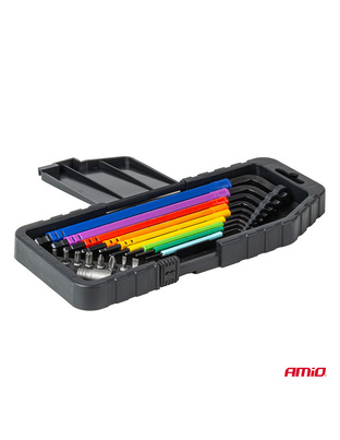Amio – Κλειδιά Allen Imbus CR-V 1.5-10mm με Μύτες & Αντάπτορα Heavy Duty για Σταθερή Τοποθέτηση Εργαλείου & Καθημερινή Χρήση – Σετ 18 Τεμ. (04787/AM)