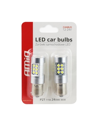Amio – LED CANBUS P21W BA15s 12/24V 24xSMD 3030 Λευκό Διάθλασης Μονοπολικό για Φώτα Αυτοκινήτου & Φορτηγού – 2 Τεμ. (01445/AM)
