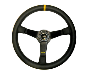 ΤΙΜΟΝΙ MIRAGE CORSA 350mm ΒΑΘΟΣ 75mm ΔΕΡΜΑΤΙΝΟ ΜΑΥΡΟ LUISI