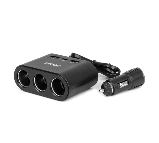 Amio - ΑΝΤΑΠΤΟΡΑΣ ΑΝΑΠΤΗΡΑ 12/24V 120W ΜΑΥΡΟΣ/3 ΘΕΣΕΙΣ/2xUSB-A+1xUSB-C ΤΑΧΕΙΑΣ ΦΟΡΤΙΣΗΣ/ΚΑΛΩΔΙΟ 70cm - 1 Τεμ. (04361/AM)
