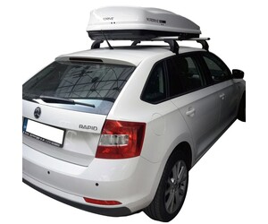 KIT ΜΕ ΜΠΑΡΕΣ ΟΡΟΦΗΣ ΓΙΑ SKODA RAPID SPACEBACK 5D 2013> ΑΛΟΥΜΙΝΙΟΥ & ΜΠΑΓΚΑΖΙΕΡΑ BOX 430 LT (ΛΕΥΚΗ-ΑΣΠΡΗ/ΓΥΑΛΙΣΤΕΡΗ) NORDRIVE