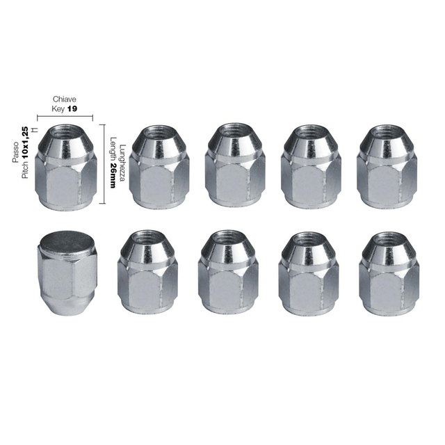Simoni Racing – Παξιμάδι Κωνικό 10x1.25 (26mm) (19) για Τροχούς & Ζάντες Στερεώση Υψηλής Ασφάλειας Κωνική Έδραση – 10 Τεμ. (SRDR/12-10)