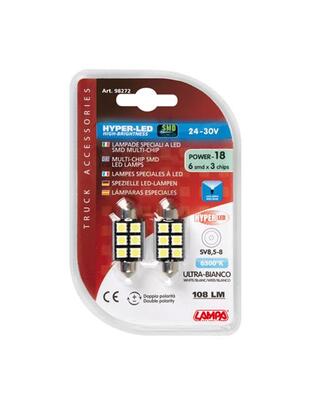 Λαμπάκια Πλαφονιέρας 24-30V SV8,5-8 15x39mm 108lm HYPER-LED18 (Διπλής Πολικότητας) BLISTER 2τεμ
