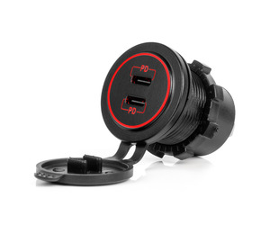 Amio - ΠΡΙΖΑ ΜΕ 2 ΘΥΡΕΣ USB-C ΚΑΙ ΚΑΠΑΚΙ 12/24V ΑΔΙΑΒΡΟΧΗ ΜΕ ΚΟΚΚΙΝΟ LED ΦΩΣ ΜΑΥΡΗ - 1 τεμ. (04223/AM)