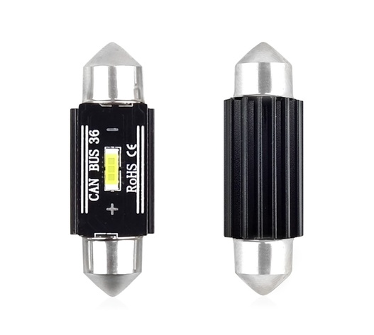 Amio - ΛΑΜΠΑΚΙΑ ΠΛΑΦΟΝΙΕΡΑΣ 36mm 12/24V 3,1W 5600K 1LED ULTRA BRIGHT CAN-BUS FESTOON (ΛΕΥΚΟ) - 2 ΤΕΜ. (02442/AM)