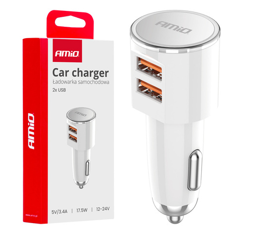 Amio - ΦΟΡΤΙΣΤΗΣ ΑΝΑΠΤΗΡΑ 12/24V ΜΕ 2 ΘΥΡΕΣ 2xUSB 17.5W 5V/3.4A ΛΕΥΚΟΣ - 1 ΤΕΜ. (03888/AM)