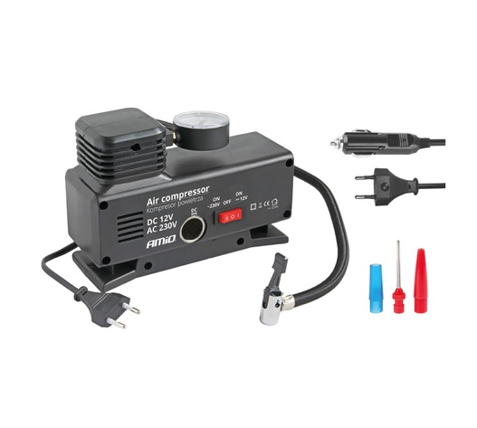 Amio - ΚΟΜΠΡΕΣΕΡ ΑΕΡΑ ΠΛΑΣΤΙΚΟ 12V/220V 18BAR-250PSI (ΜΑΝΟΜΕΤΡΟ/ΦΙΣ/4 ΑΝΤΑΠΤΟΡΕΣ/ΚΑΛΩΔΙΟ 300cm) - 1 ΤΕΜ. (02188/AM)