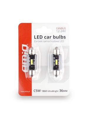 Amio - ΛΑΜΠΑΚΙΑ ΠΛΑΦΟΝΙΕΡΑΣ 36mm 12/24V 3,1W 5600K 1LED ULTRA BRIGHT CAN-BUS FESTOON (ΛΕΥΚΟ) - 2 ΤΕΜ. (02442/AM)