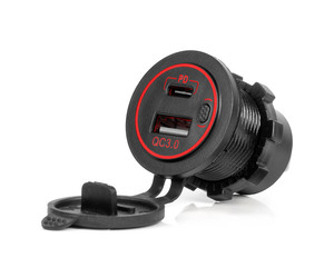 Amio - ΠΡΙΖΑ ΜΕ 2 ΘΥΡΕΣ USB ΚΑΙ ΚΑΠΑΚΙ 12/24V QUICK CHARGE 3.0 ΑΔΙΑΒΡΟΧΗ ΜΕ ΚΟΚΚΙΝΟ LED ΦΩΣ ΜΑΥΡΗ - 1 τεμ. (04221/AM)