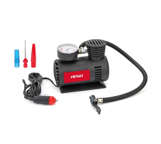 Amio - ΚΟΜΠΡΕΣΕΡ ΑΕΡΑ ΠΛΑΣΤΙΚΟ 12V 20BAR-300PSI (ΜΑΝΟΜΕΤΡΟ/ΦΙΣ/3 ΑΝΤΑΠΤΟΡΕΣ/ΚΑΛΩΔΙΟ 300cm) - 1 ΤΕΜ. (02189/AM)