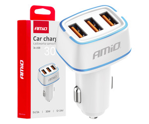 Amio - ΦΟΡΤΙΣΤΗΣ ΑΝΑΠΤΗΡΑ 12/24V ΜΕ 3 ΘΥΡΕΣ 3xUSB 30W 5V/3.0A ΛΕΥΚΟΣ 1 - 1 ΤΕΜ. (03889/AM)