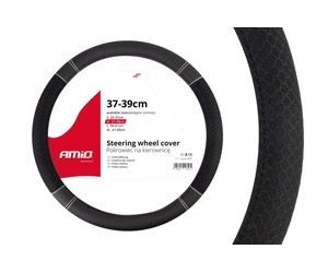 Amio - Κάλυμμα Τιμονιού 37-39cm SWC-20 Μαύρο με Λευκή Ραφή - Σταθερό Κράτημα & Άνεση Οδήγησης - 1 Τεμ (01697/AM)