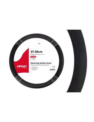 Amio - Κάλυμμα Τιμονιού 37-39cm SWC-20 Μαύρο με Λευκή Ραφή - Σταθερό Κράτημα & Άνεση Οδήγησης - 1 Τεμ (01697/AM)