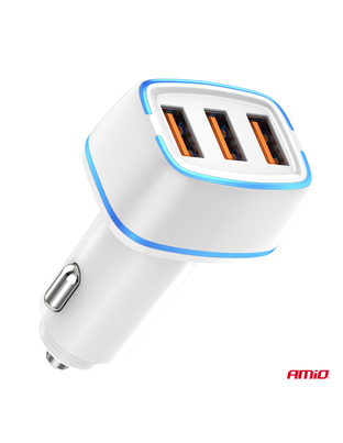 Amio - ΦΟΡΤΙΣΤΗΣ ΑΝΑΠΤΗΡΑ 12/24V ΜΕ 3 ΘΥΡΕΣ 3xUSB 30W 5V/3.0A ΛΕΥΚΟΣ 1 - 1 ΤΕΜ. (03889/AM)