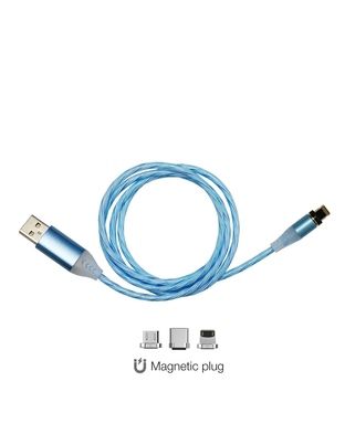 ΚΑΛΩΔΙΟ USB ΦΟΡΤΙΣΗΣ & ΣΥΓΧΡΟΝΙΣΜΟΥ MICRO USB/TYPE-C/LIGHTING ΜΕ ΜΑΓΝΗΤΙΚΗ ΥΠΟΔΟΧΗ & ΜΠΛΕ ΦΩΣ 100 cm