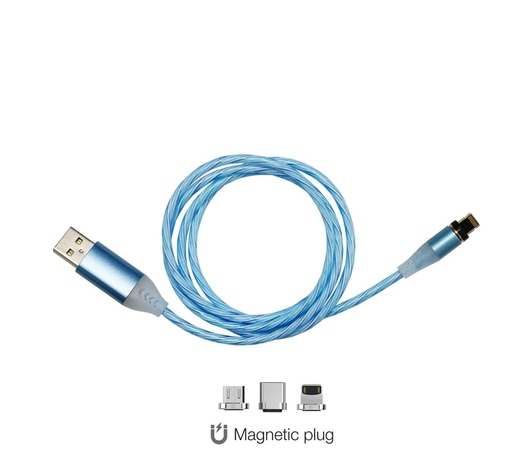 ΚΑΛΩΔΙΟ USB ΦΟΡΤΙΣΗΣ & ΣΥΓΧΡΟΝΙΣΜΟΥ MICRO USB/TYPE-C/LIGHTING ΜΕ ΜΑΓΝΗΤΙΚΗ ΥΠΟΔΟΧΗ & ΜΠΛΕ ΦΩΣ 100 cm