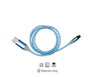 ΚΑΛΩΔΙΟ USB ΦΟΡΤΙΣΗΣ & ΣΥΓΧΡΟΝΙΣΜΟΥ MICRO USB/TYPE-C/LIGHTING ΜΕ ΜΑΓΝΗΤΙΚΗ ΥΠΟΔΟΧΗ & ΜΠΛΕ ΦΩΣ 100 cm